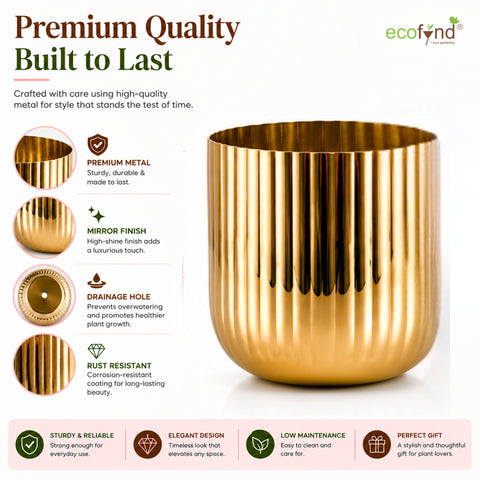ecofynd Linea Patterned Golden Groove Planter 6.2 Inches