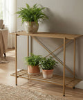 ecofynd Adam Metal Golden Plant Stand – 2 Tier Utility Display for Home & Garden
