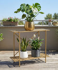 ecofynd Eric Jr Metal Golden Plant Stand – 2 Tier Utility Display for Home & Garden