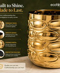 ecofynd Premium Golden Metal Planter – 5 Inch, Symmetrical Oval Design