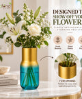 ecofynd Glass Vase for Flowers & Decor – Clear Tumbler Shape | Aqua & Gold
