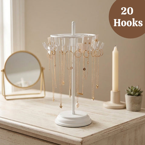 ecofynd Ecofynd Rotating Jewelry Organizer Stand with 20 Hooks (White)