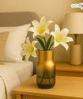 ecofynd Glass Vase for Flowers & Décor – Clear Oval Shape | White