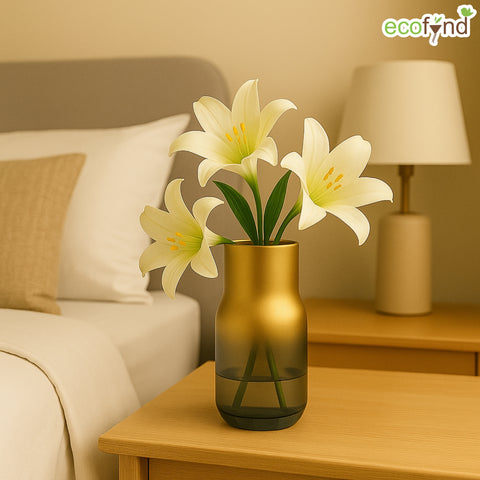 ecofynd Glass Vase for Flowers & Décor – Clear Oval Shape | White