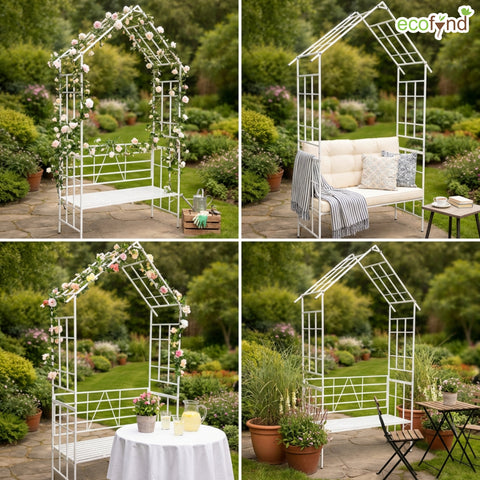 ecofynd Ecofynd White Arbor 2 Seater Garden Bench for Outdoors Hut Shaped