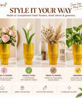 ecofynd Glass Vase for Flowers & Decor – Symmetrical Ribbed Pattern | Yellow