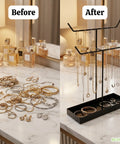 ecofynd Ecofynd 2-Tier Jewelry Hanger Stand with Storage Tray (Black)
