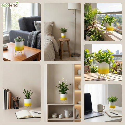 ecofynd Ecofynd Lucas Tabletop Metal Planter with Yellow Stand