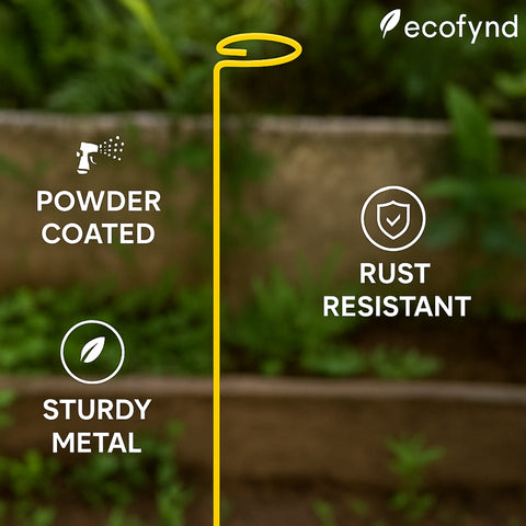 ecofynd Yellow Metal Plant Trellis – 18 Inch Rust-Resistant Stake