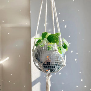 ecofynd Shimmer & Shine: The Ultimate Disco Glass Planter with Macrame Hanger
