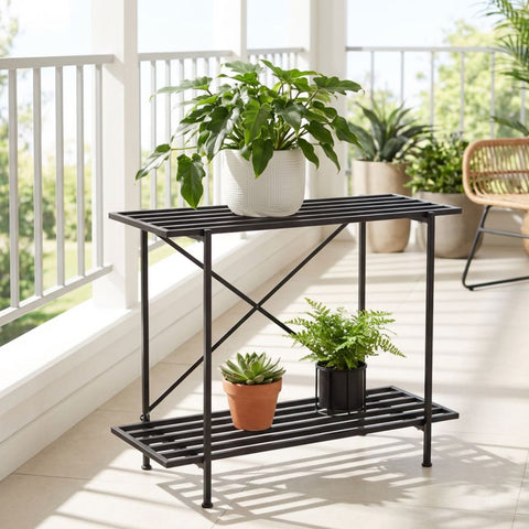 ecofynd Eric Jr Metal Black Plant Stand – 2 Tier Utility Display for Home & Garden