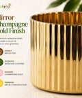 ecofynd 6 Inch Ribbed Metal Pedestal Planter – Gold Finish
