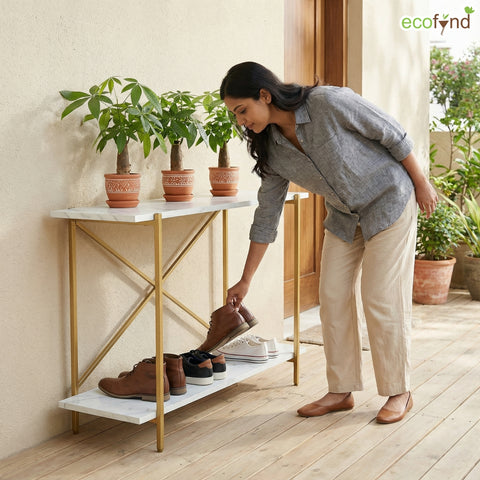 ecofynd Elix 2-Tier Metal Storage Bench for Entryway