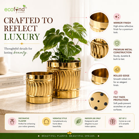 ecofynd Set of 2 Cylindrical Metal Planter – 6/7 Inch, Symmetrical Design