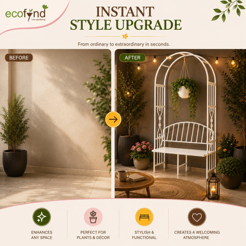 ecofynd Wide Garden Arch with Bench – Elegant Metal Arbor for Climbing Plants