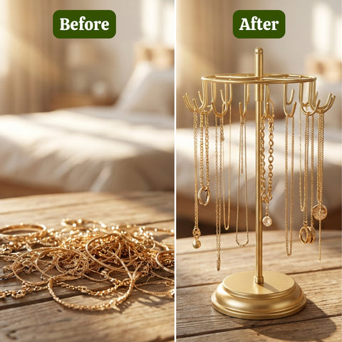 ecofynd Ecofynd Rotating Jewelry Organizer Stand with 20 Hooks (Golden)