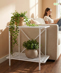 ecofynd Eric Jr Metal White Plant Stand – 2 Tier Utility Display for Home & Garden