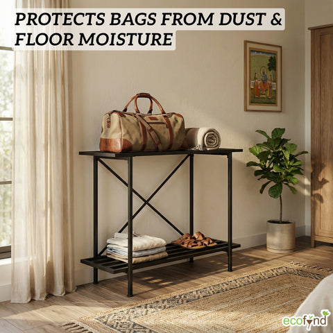 ecofynd 2-Tier Black Metal Luggage Rack