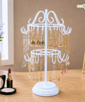 ecofynd 2-Tier White Metal Jewelry Organizer Stand with 40 Hooks
