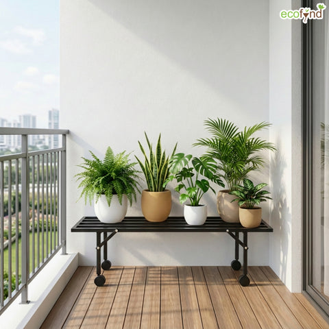 ecofynd Scot 35 Inch Plant Stand with Wheels for Balcony (Black)
