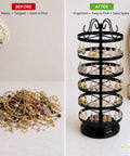 ecofynd Ecofynd 6-Tier Rotating Jewelry Organizer Stand with 144 Holes, Black Metal Earring Holder