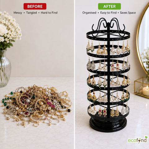 ecofynd Ecofynd 6-Tier Rotating Jewelry Organizer Stand with 144 Holes, Black Metal Earring Holder