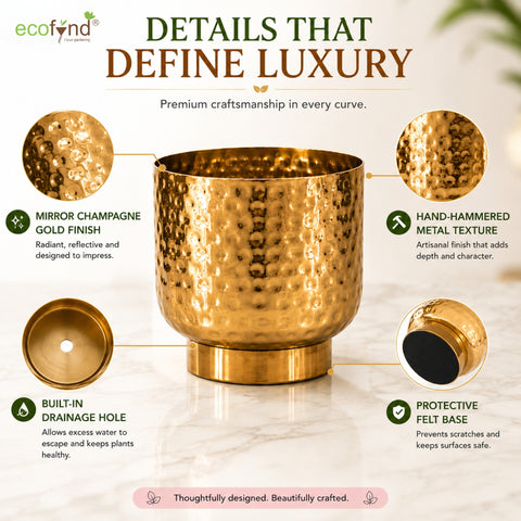 ecofynd Premium Golden Metal Planter – 5 Inch, Goblet Design