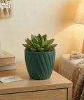 ecofynd Ecofynd Dark Green Twisted 4 Inch Ceramic Cachepot Planter for Indoor Plants