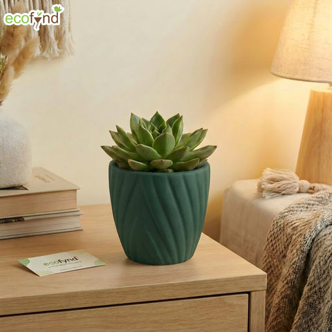 ecofynd Ecofynd Dark Green Twisted 4 Inch Ceramic Cachepot Planter for Indoor Plants