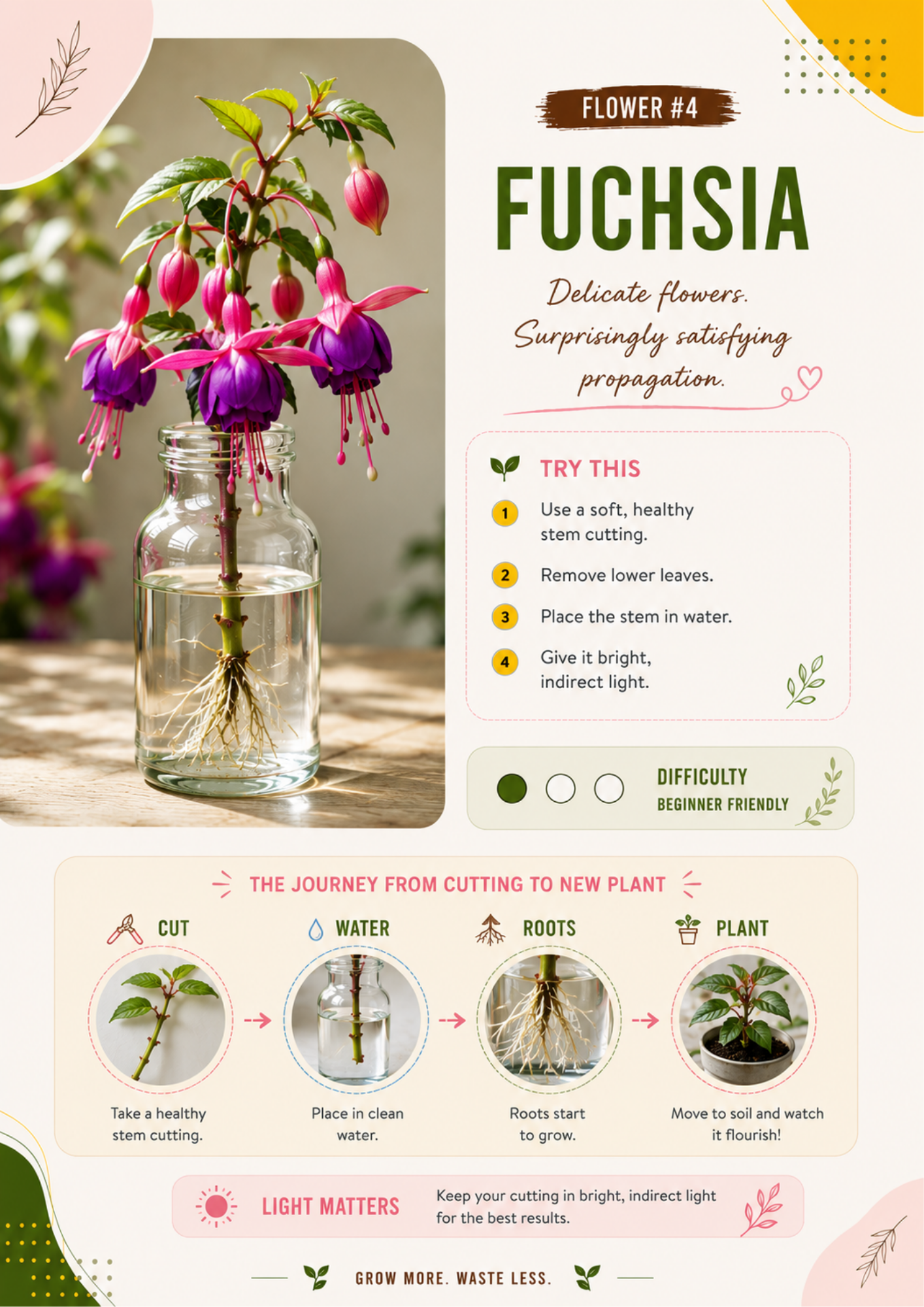 Ecofynd water propagation guide showing how to propagate Fuchsia from stem cuttings