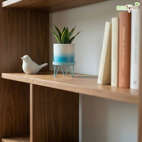 ecofynd Ecofynd Lucas Tabletop Metal Planter with Sky Blue Stand
