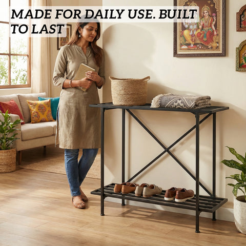 ecofynd 2-Tier Metal Storage Bench for Entryway