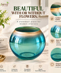 ecofynd Glass Vase for Flowers & Decor – Clear Bowl Shape | Aqua & Golden Hue