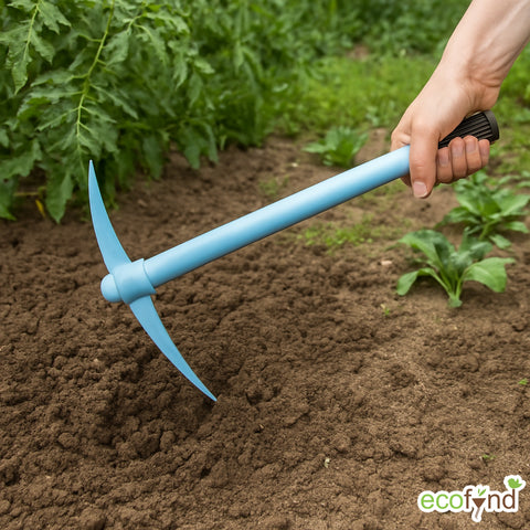 ecofynd Heavy Duty Garden Tiller with Wooden Handle – Sky Blue