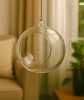 ecofynd Hanging Glass Planter – Cut Sphere Design | Clear Transparent Glass, Medium