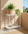 ecofynd Eric Jr Metal White Plant Stand – 2 Tier Utility Display for Home & Garden
