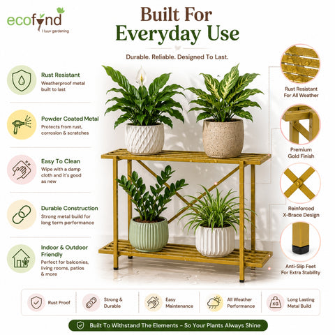 Adam Metal Plant Stand | 2-Tier Shelf for Indoor & Outdoor Use | Ecofynd