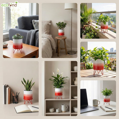 ecofynd Ecofynd Lucas Tabletop Metal Planter with Red Stand