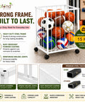 ecofynd White Sports Ball Storage Rack with 360° Rotating Wheels