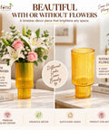 ecofynd Glass Vase for Flowers & Decor – Symmetrical Ribbed Pattern | Yellow