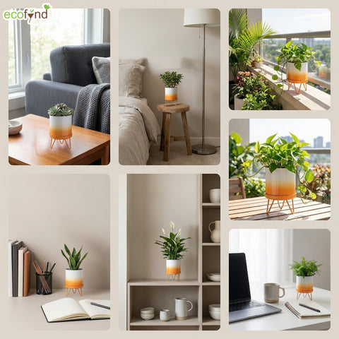 ecofynd Ecofynd Lucas Tabletop Metal Planter with Orange Stand