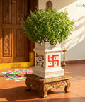 ecofynd Ecofynd 12 Inch Ceramic Tulsi Planter with Diya Holder Ivory