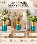 ecofynd Glass Vase for Flowers & Decor – Clear Tumbler Shape | Aqua & Gold