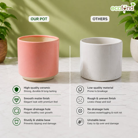 ecofynd Ecofynd 6 Inch Pink Ceramic Cachepot Planter with Drainage