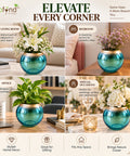 ecofynd Glass Vase for Flowers & Decor – Clear Bowl Shape | Aqua & Golden Hue