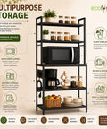 ecofynd Black 5-Tier Heavy Duty Metal Kitchen Rack with Electricity Board