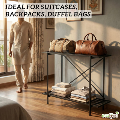 ecofynd 2-Tier Black Metal Luggage Rack