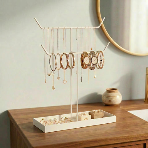 ecofynd Ecofynd 2-Tier Jewelry Hanger Stand with Storage Tray (White)