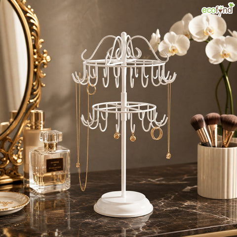 ecofynd 2-Tier White Metal Jewelry Organizer Stand with 40 Hooks