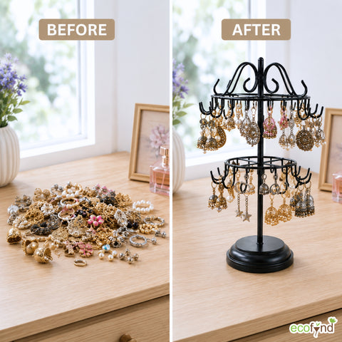 ecofynd Ecofynd Rotating 2 Tier Jewelry Organizer Stand with 40 Hooks (Black)